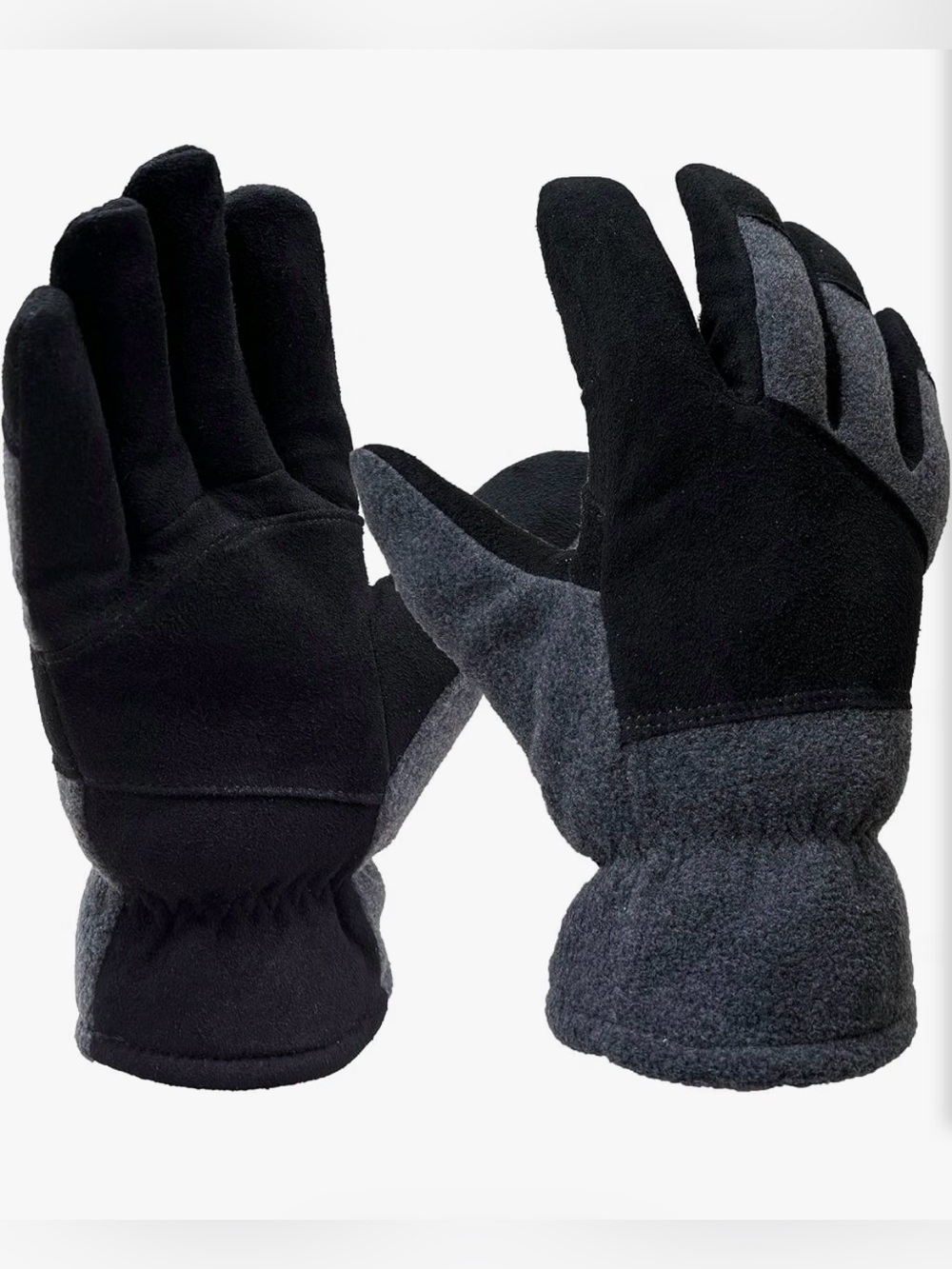 Deerskin Suede 3M Thinsulate Black & Charcoal Thermal Fleece Work Gloves - Men